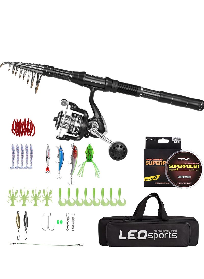 LEOFISHING Telescopic Sea Fishing Rod Set with GC1000 Spinning Reel – 2.14m Ultra Light Carbon Fiber Portable Fishing Rod Combo with Full Tackle Kit for Saltwater & Freshwater Fishing - Image 1